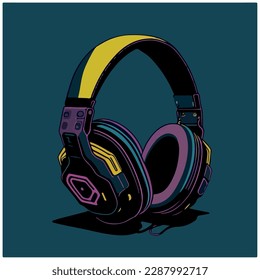 vector image of headphones in the form of a headband with a dark blue background