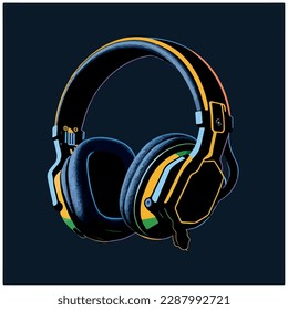 vector image of headphones in the form of a headband with a dark blue background