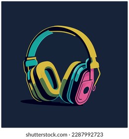 vector image of headphones in the form of a headband with a dark blue background