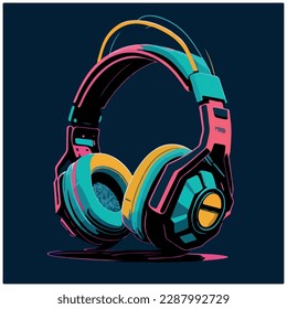 vector image of headphones in the form of a headband with a dark blue background