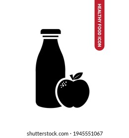 Vector image. Healthy food icon. Image of milk and an apple.