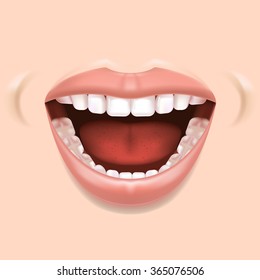 Vector image. Healthy, white teeth. Open mouth.