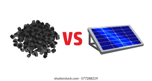 Vector image of a heap of coal, vs letters and a solar panel