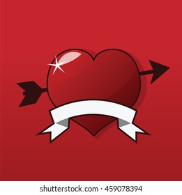 Vector image of a heart with arrow and banner