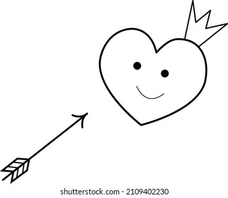 Vector image of a heart with an arrow. Simple contour vector, a set of technologies for user interface and UX, website or mobile application isolated on a white background