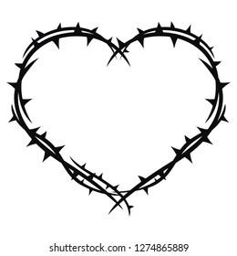 Vector image of heart and black sharp thorns.