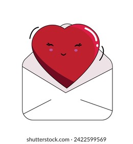 vector image of a heart coming out of an envelope, depicting a love letter. Suitable for Valentine's Day content