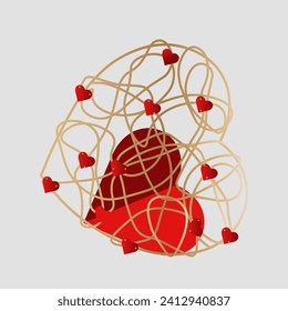 vector image of a heart in a gold-colored wire with beautiful highlights