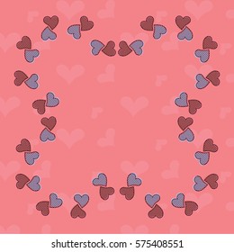 Vector image of heart shape patterns on pink background