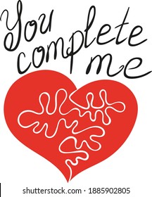 
Vector image. Heart shaped puzzle and inscription. Declaration of love, romance. Valentine's day, February 14. Design element