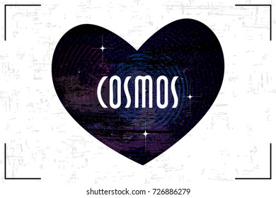 vector image of the heart. space background. brush strokes, stars. inscription cosmos. It can be used for logos, websites, brochures, postcards, etc.