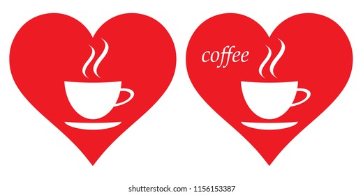 Vector image. Hearts and coffee. I love coffee. I like coffee. Can be used in stickers, textiles, advertisements, websites.