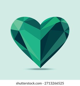 Una Imagen de Vector de una piedra preciosa en forma de corazón, cristal verde esmeralda, mineral natural o diamante. Perfecto para tarjetas de San Valentín sobre temas de lujo, amor, salud y ecología. Alta calidad, escalable