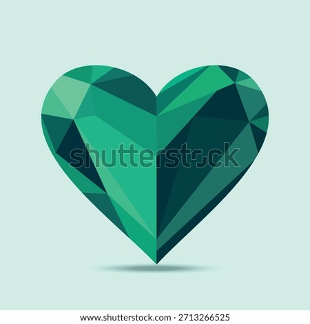 A vector image of a heart-shaped gemstone, emerald-green crystal, natural mineral, or diamond. Perfect for Valentine's Day cards on themes of luxury, love, health, and ecology. High quality, scalable