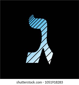 Vector image of Hebrew letters on a black background. Skilful style of drawing lines. The Gimel letter.