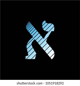 Vector image of Hebrew letters on a black background. Skilful style of drawing lines. The aleph letter.
