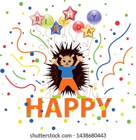 Vector image of a hedgehog celebrating his Birthday. Series of illustrations