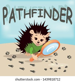 Vector image of a hedgehog with a magnifying glass from a series of illustrations with a hedgehog