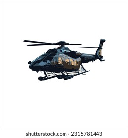 imagen vectorial de un helicóptero, combinación de color amarillo negro, fondo blanco.