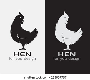 Vector image of an hen on white background and black background