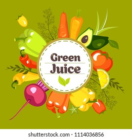 Vector image of a herb of vegetables spread out in a circle components for detox of a green cocktail and a healthy lifestyle menu