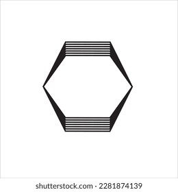 Vector image of a hexagon, black and white colors, white background.