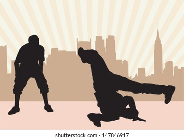 Vector image of hip hop dancers in city. Property release is attached to the file