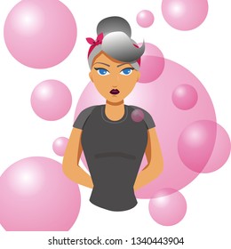 Vector image of a hipster girl with bubbles background