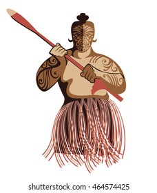 The Vector Image Of The Historical Warrior Maori Tribe. New Zealand