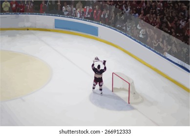 vector image of an hockey player celebrating the cup win