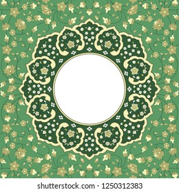 Vector image of holiday card with green background. Used for cover art, banners and Eastern holidays.