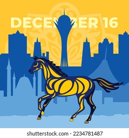 Vector image, holiday card for the Independence Day of Kazakhstan, Translation from Kazakh - Independence Day and December 16