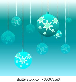 
vector image of holiday Christmas balls on a blue background at different distances.