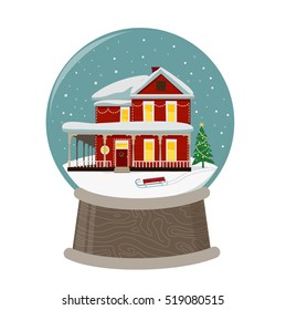 Vector Image of Holiday Christmas House, Snow globe