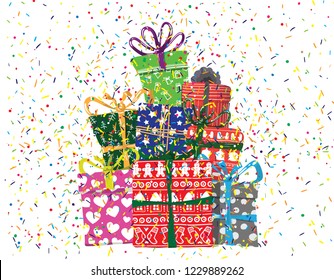 Vector image of holiday gifts for Christmas