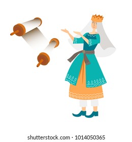 vector image holiday purim, ester and scroll, illustration, for the holiday