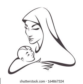 Vector image of holy family, Madonna and child