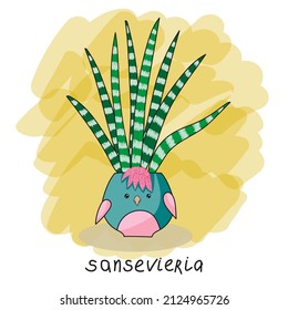 Vector image of a home plant in a cute flower pot in the form of a bird. Illustration for postcards, posters, decor, tableware and stationery. 