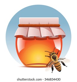 Vector image of honey and a bee 