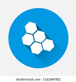 Vector image  honeycom on blue background. Flat image honeycom with long shadow. Layers grouped for easy editing illustration. For your design.