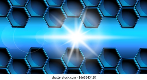 Vector image of honeycombs in neon blue color, having a certain structure and order. The concept of fantastic ships and uncharted galaxies.