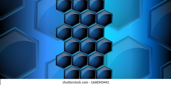 Vector image of honeycombs in neon blue color, having a certain structure and order. The concept of fantastic ships and uncharted galaxies.