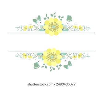Vector image. horizontal frame. Floral pattern. Floral frame. Graphic drawing. Bright colored flowers.