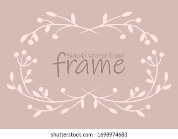 Vector image of a horizontal postcard with a white floral frame on a light background and the inscription Simple vector floral frame