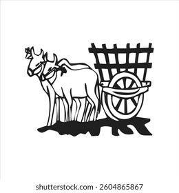 Vector image of a horse with a cart on a white background.