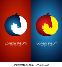Vector image of an horse head design on red background and blue background, Logo, Symbol