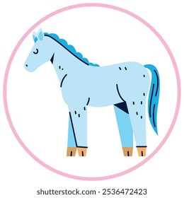 Vector image of horse icon inside a circle with pink line