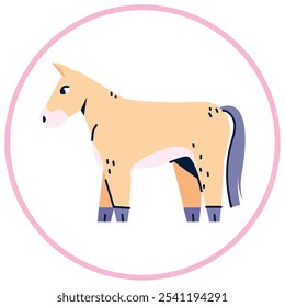 Vector image of horse icon inside a circle with pink line