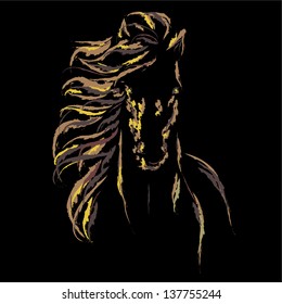 Vector image of an horse on black background