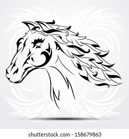 Vector image of an horse on white background. Tribal tattoo.